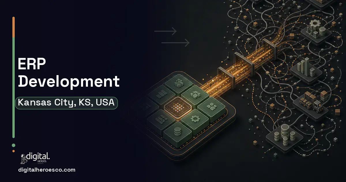 ERP Development workflow illustration for Kansas City, KS, USA.