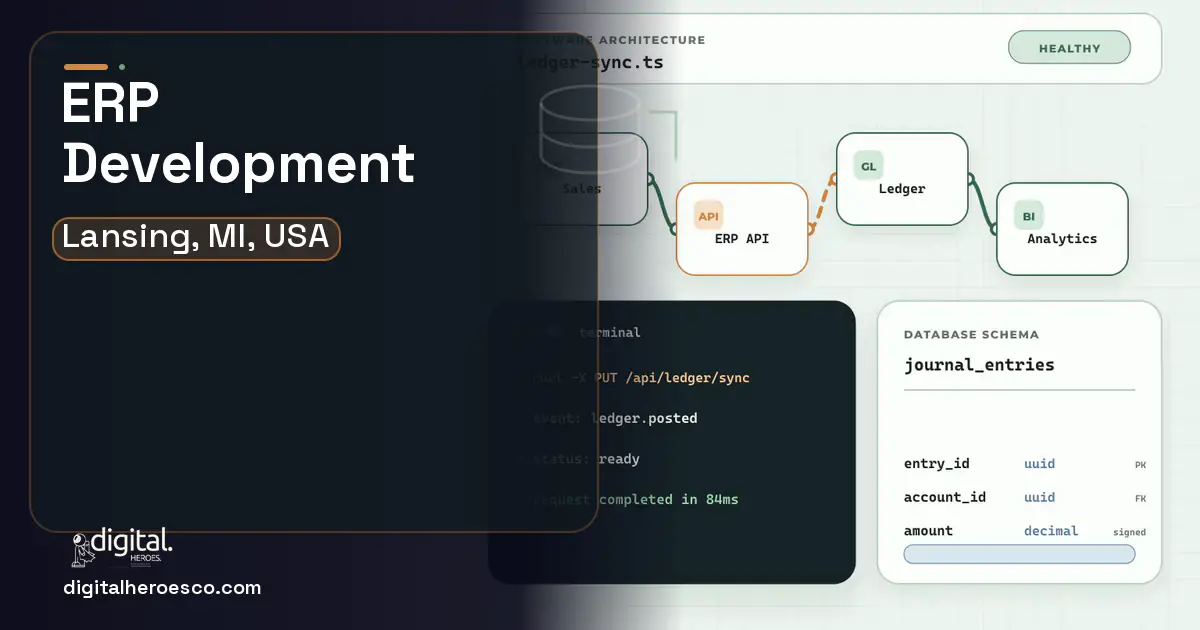 ERP Development architecture and database illustration for Lansing, MI, USA.