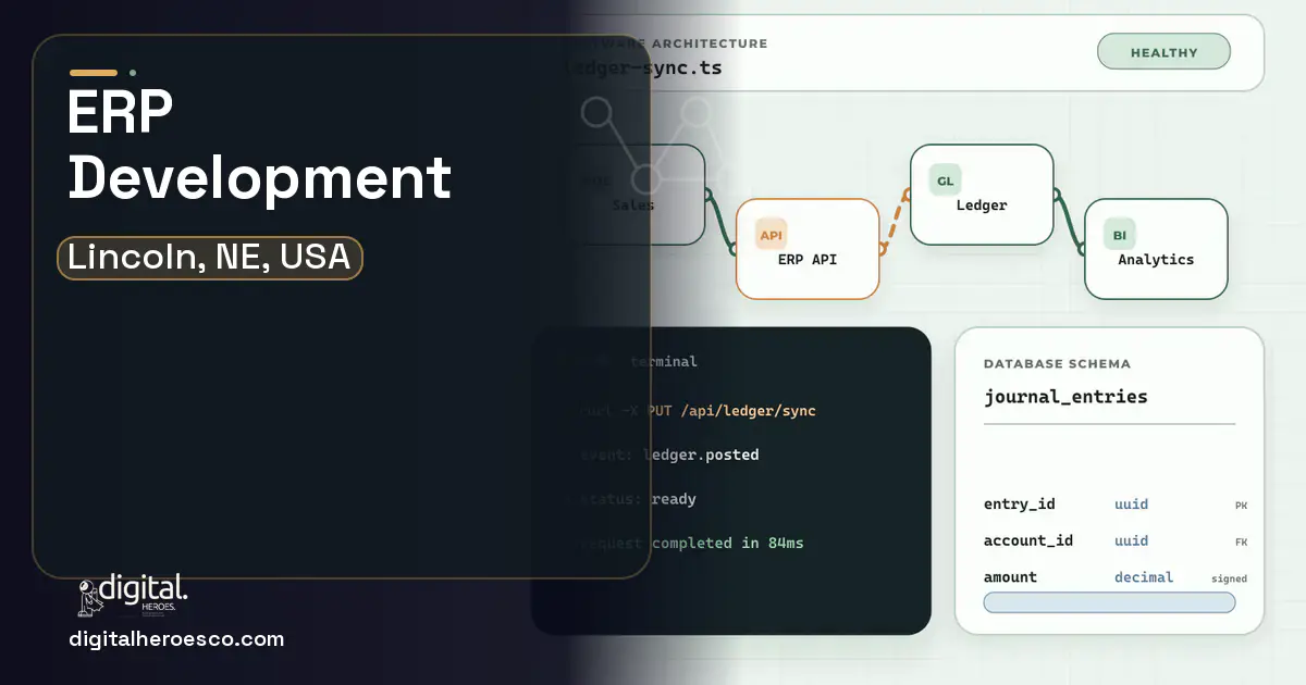 ERP Development architecture and database illustration for Lincoln, NE, USA.