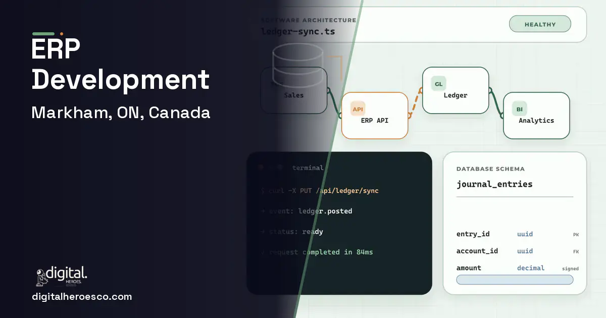 ERP Development architecture and database illustration for Markham, ON, Canada.