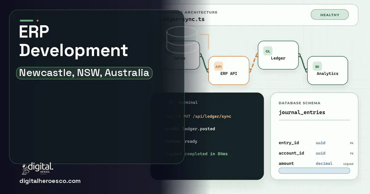 ERP Development architecture and database illustration for Newcastle, NSW, Australia.
