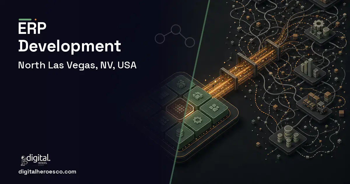 ERP Development workflow illustration for North Las Vegas, NV, USA.