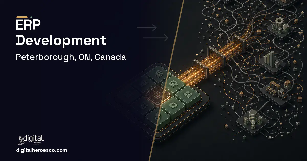 ERP Development workflow illustration for Peterborough, ON, Canada.
