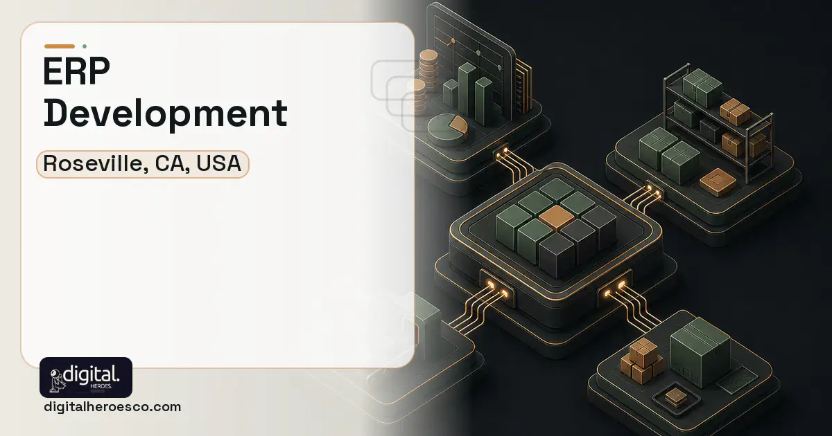 ERP Development software overview illustration for Roseville, CA, USA.