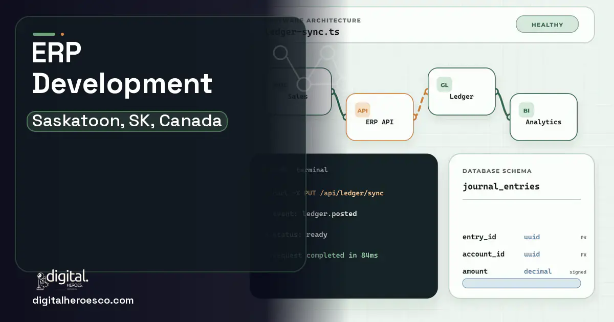 ERP Development architecture and database illustration for Saskatoon, SK, Canada.