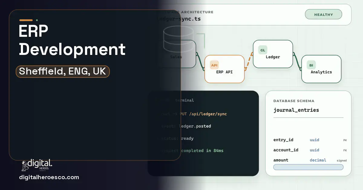 ERP Development architecture and database illustration for Sheffield, ENG, UK.