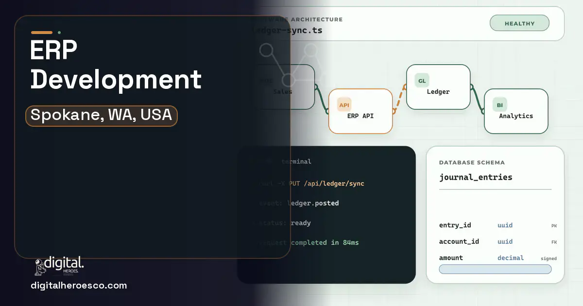 ERP Development architecture and database illustration for Spokane, WA, USA.