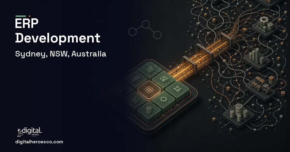 ERP Development workflow illustration for Sydney, NSW, Australia.