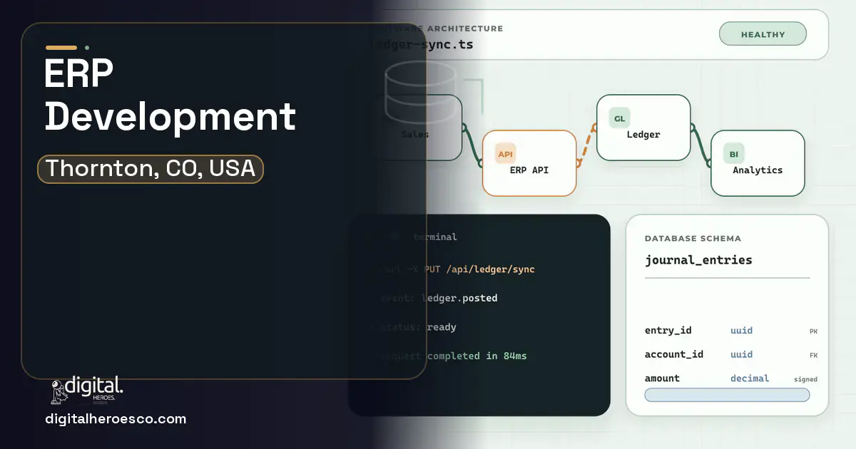 ERP Development architecture and database illustration for Thornton, CO, USA.