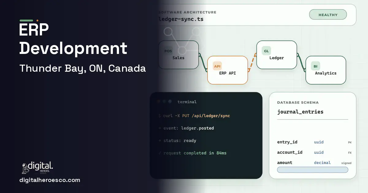 ERP Development architecture and database illustration for Thunder Bay, ON, Canada.