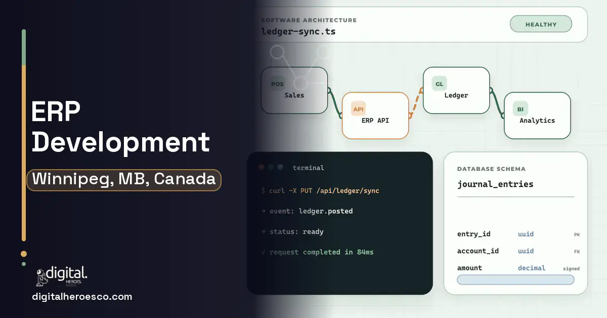 ERP Development architecture and database illustration for Winnipeg, MB, Canada.