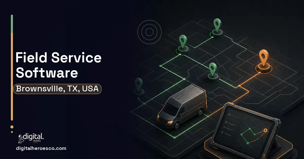 Field Service Software software overview illustration for Brownsville, TX, USA.