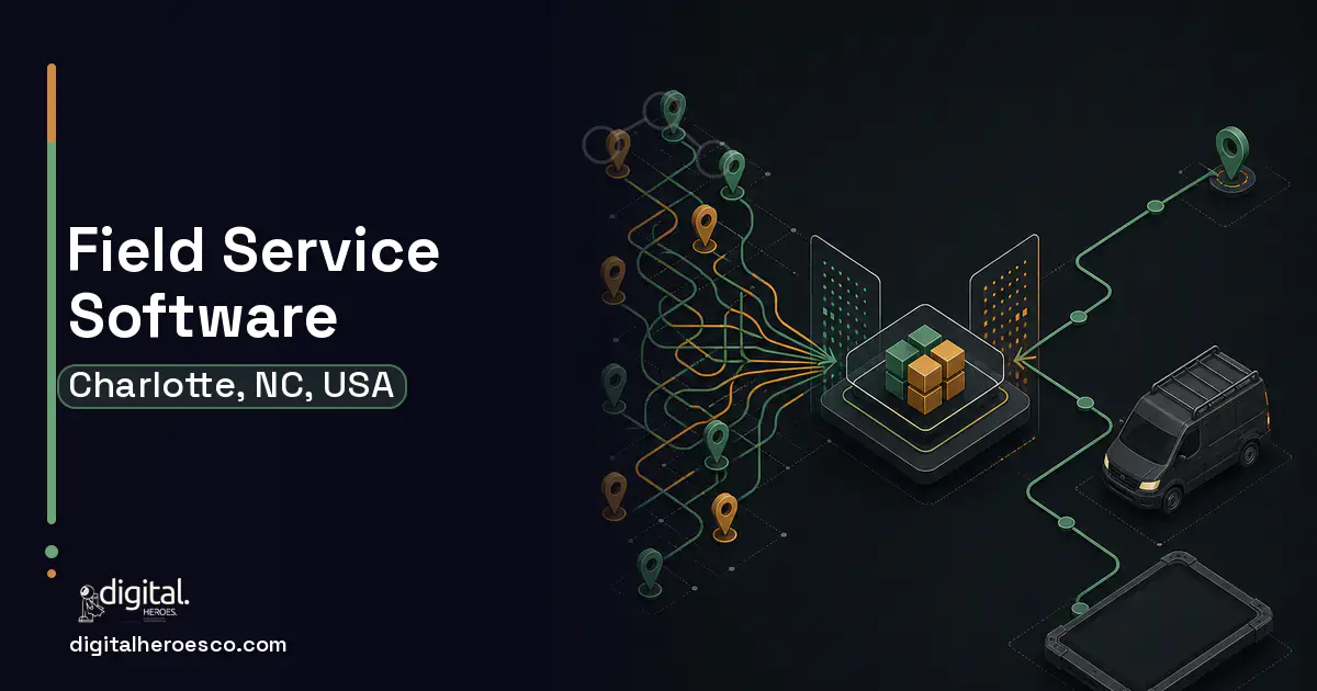 Field Service Software workflow illustration for Charlotte, NC, USA.