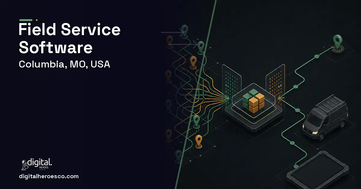 Field Service Software workflow illustration for Columbia, MO, USA.