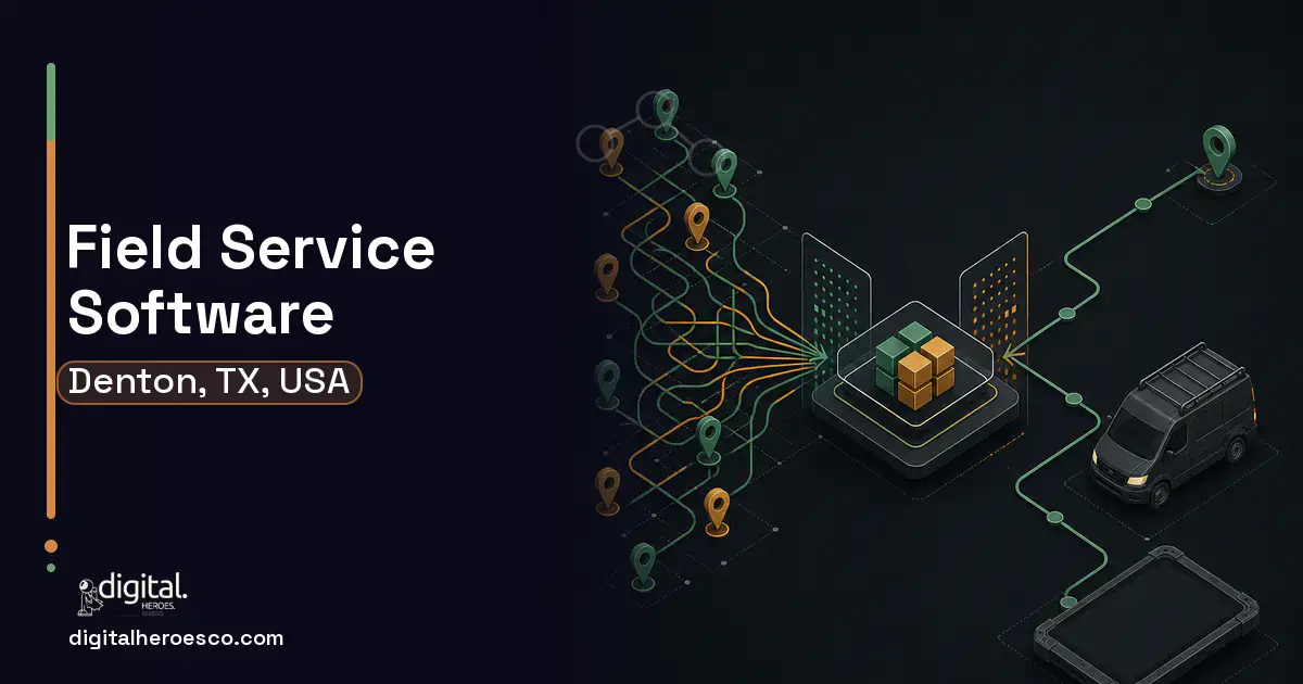 Field Service Software workflow illustration for Denton, TX, USA.