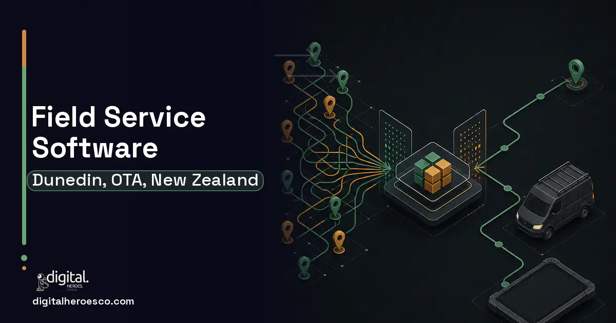 Field Service Software workflow illustration for Dunedin, OTA, New Zealand.