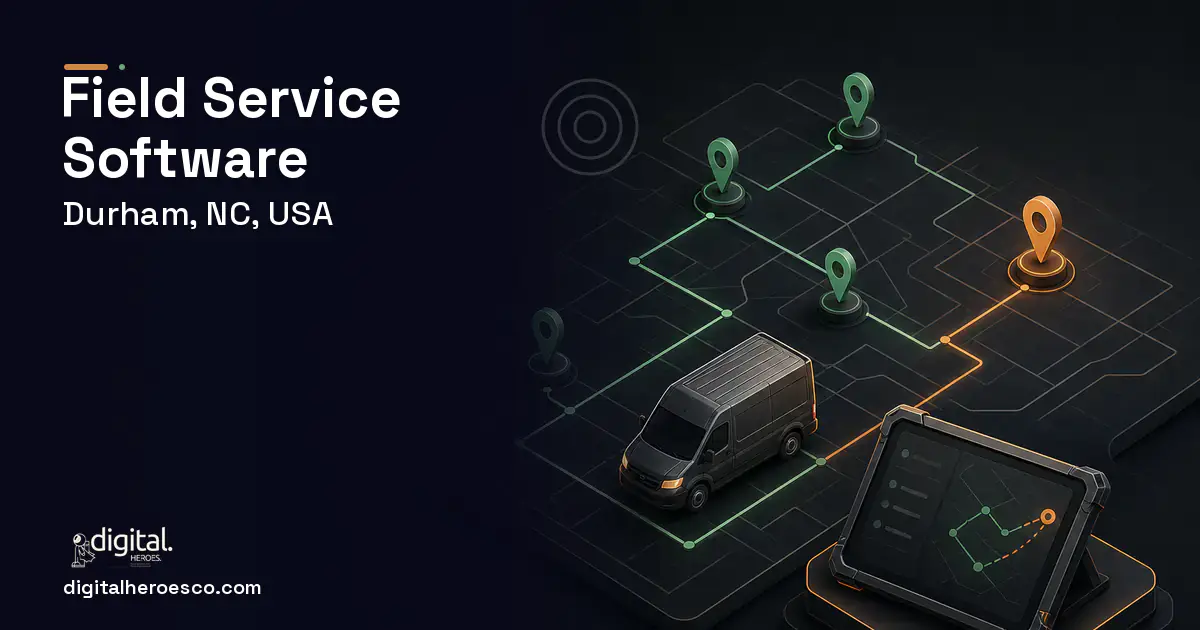 Field Service Software software overview illustration for Durham, NC, USA.