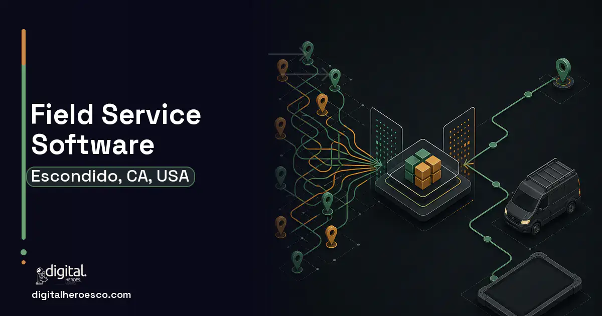 Field Service Software workflow illustration for Escondido, CA, USA.