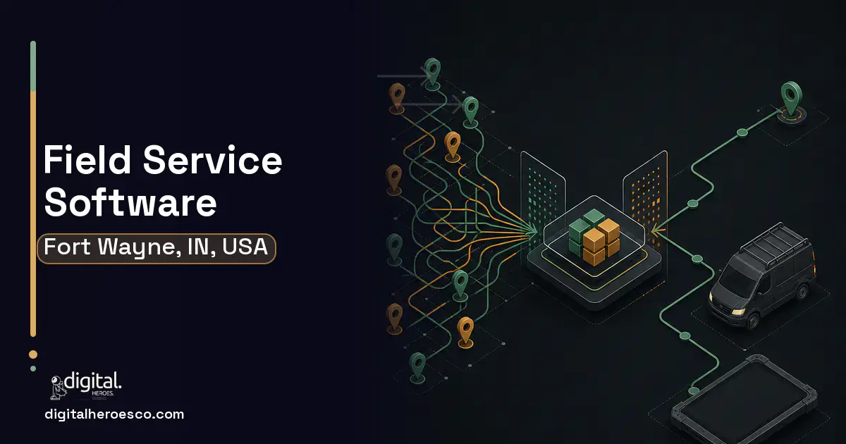 Field Service Software workflow illustration for Fort Wayne, IN, USA.