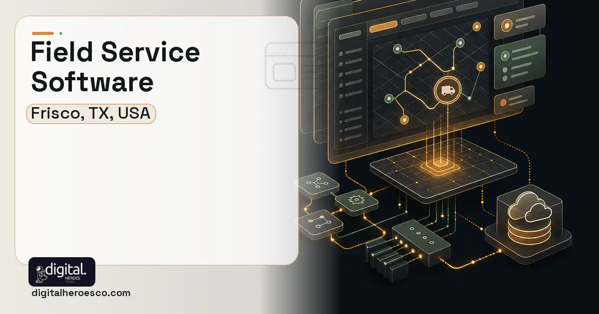 Field Service Software product interface illustration for Frisco, TX, USA.