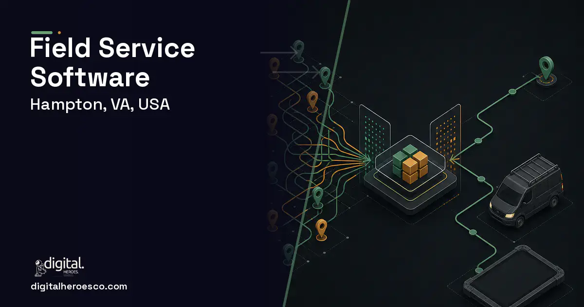 Field Service Software workflow illustration for Hampton, VA, USA.