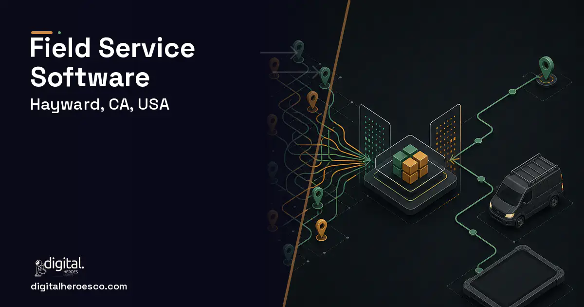 Field Service Software workflow illustration for Hayward, CA, USA.