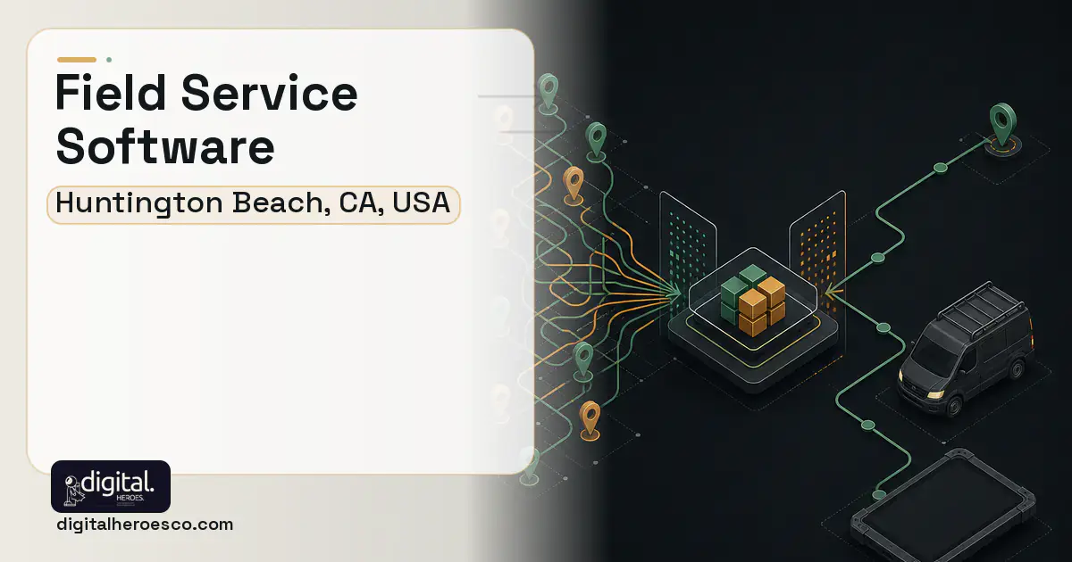 Field Service Software workflow illustration for Huntington Beach, CA, USA.