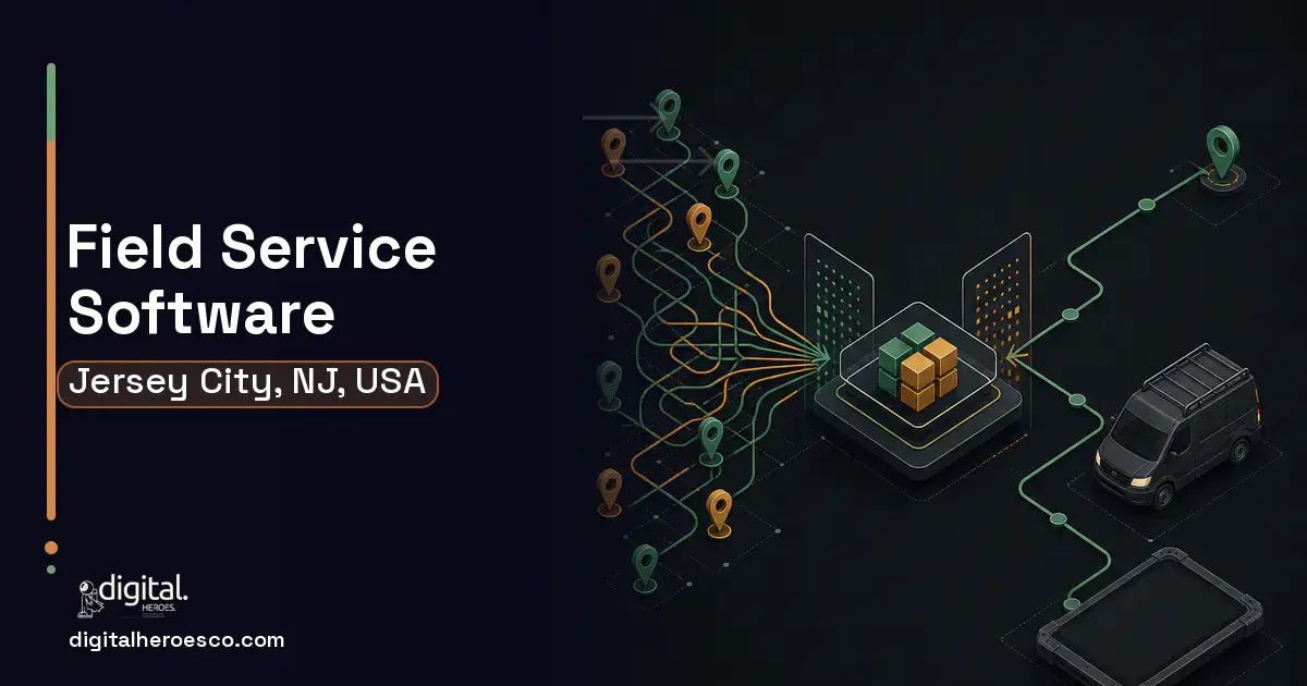 Field Service Software workflow illustration for Jersey City, NJ, USA.