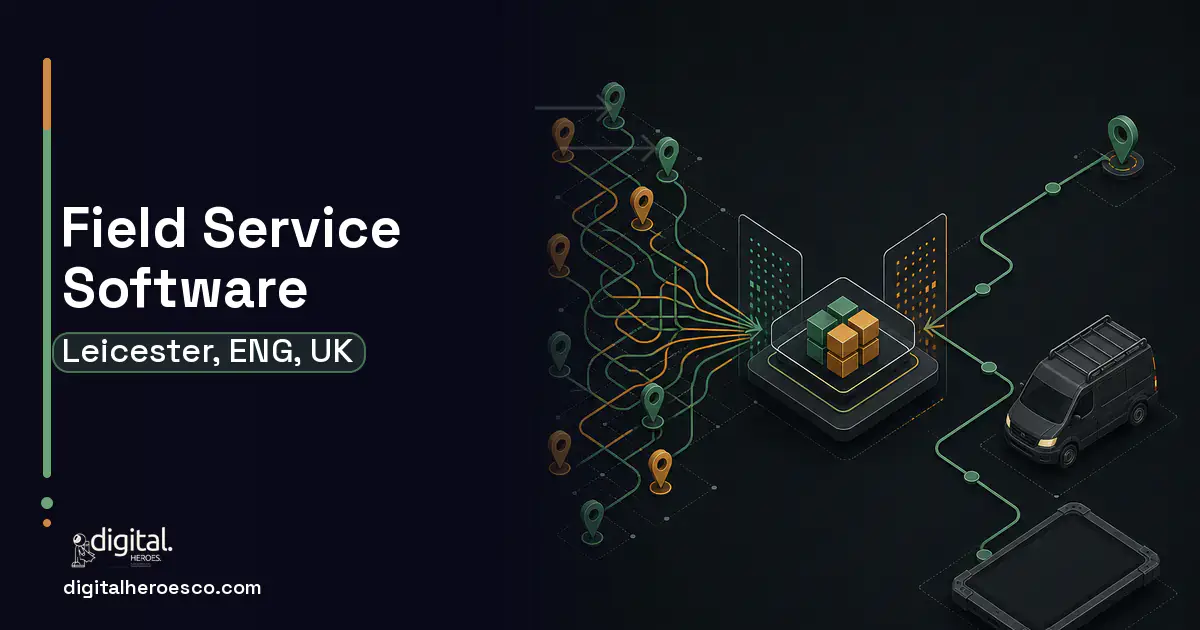 Field Service Software workflow illustration for Leicester, ENG, UK.