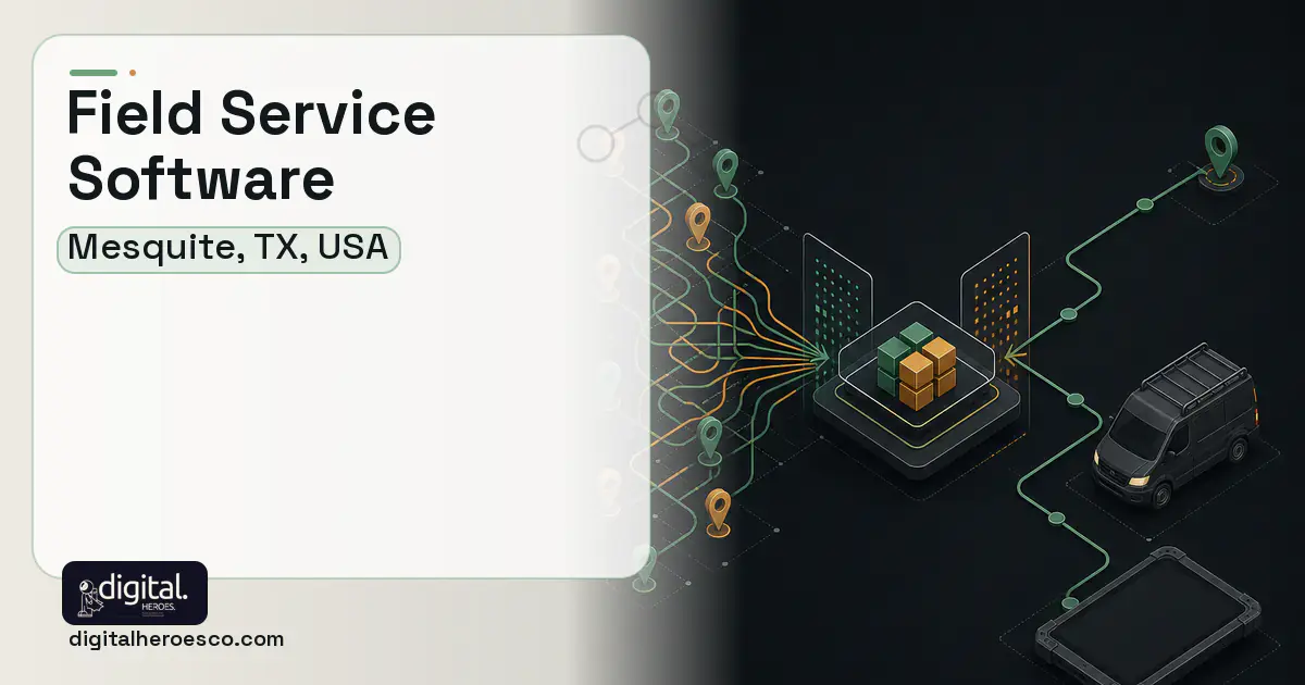 Field Service Software workflow illustration for Mesquite, TX, USA.