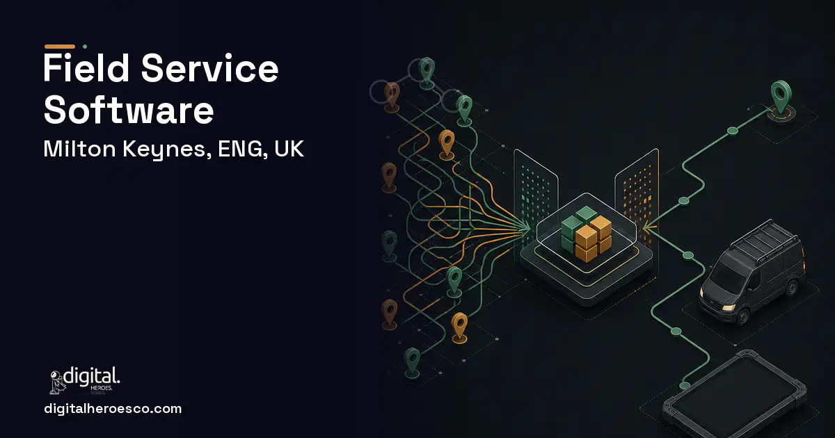 Field Service Software workflow illustration for Milton Keynes, ENG, UK.