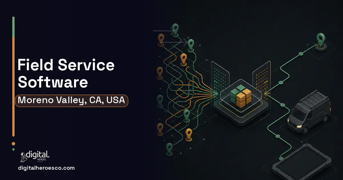Field Service Software workflow illustration for Moreno Valley, CA, USA.