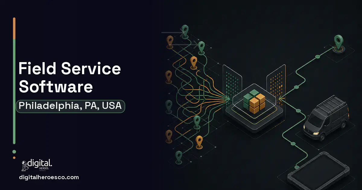 Field Service Software workflow illustration for Philadelphia, PA, USA.