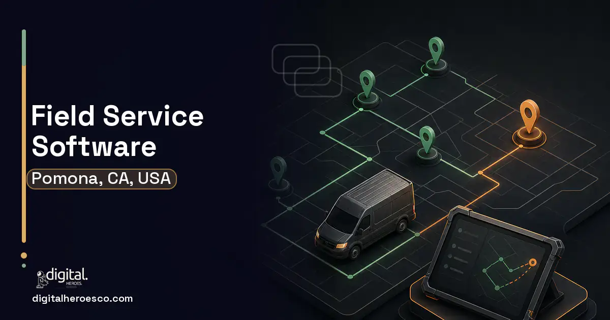 Field Service Software software overview illustration for Pomona, CA, USA.