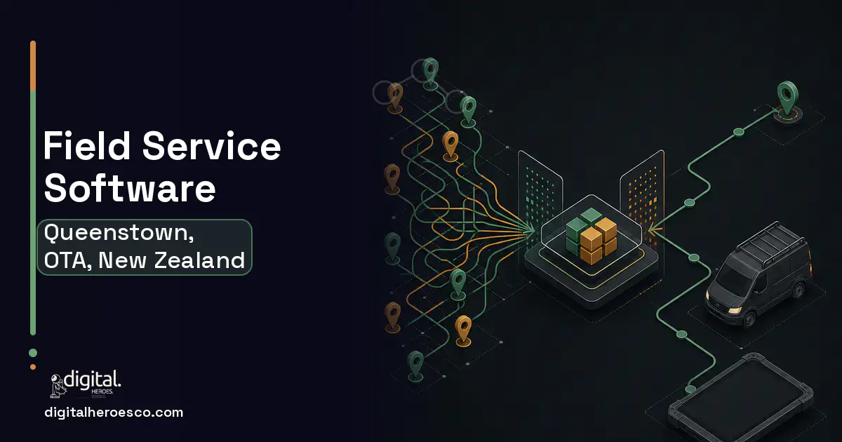 Field Service Software workflow illustration for Queenstown, OTA, New Zealand.