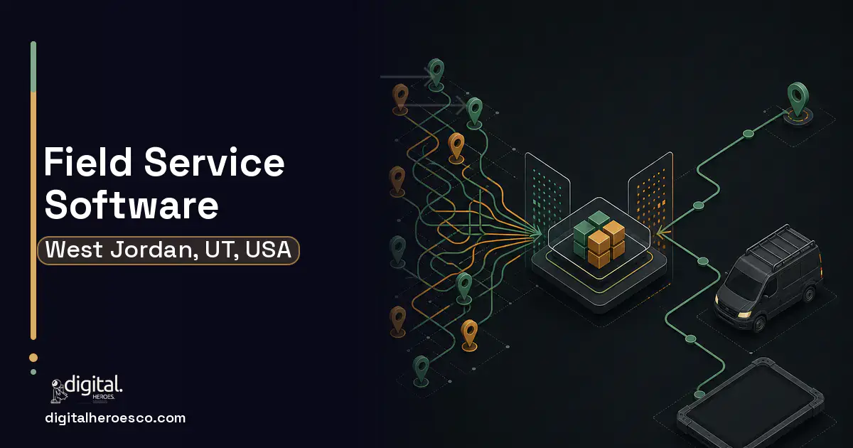 Field Service Software workflow illustration for West Jordan, UT, USA.