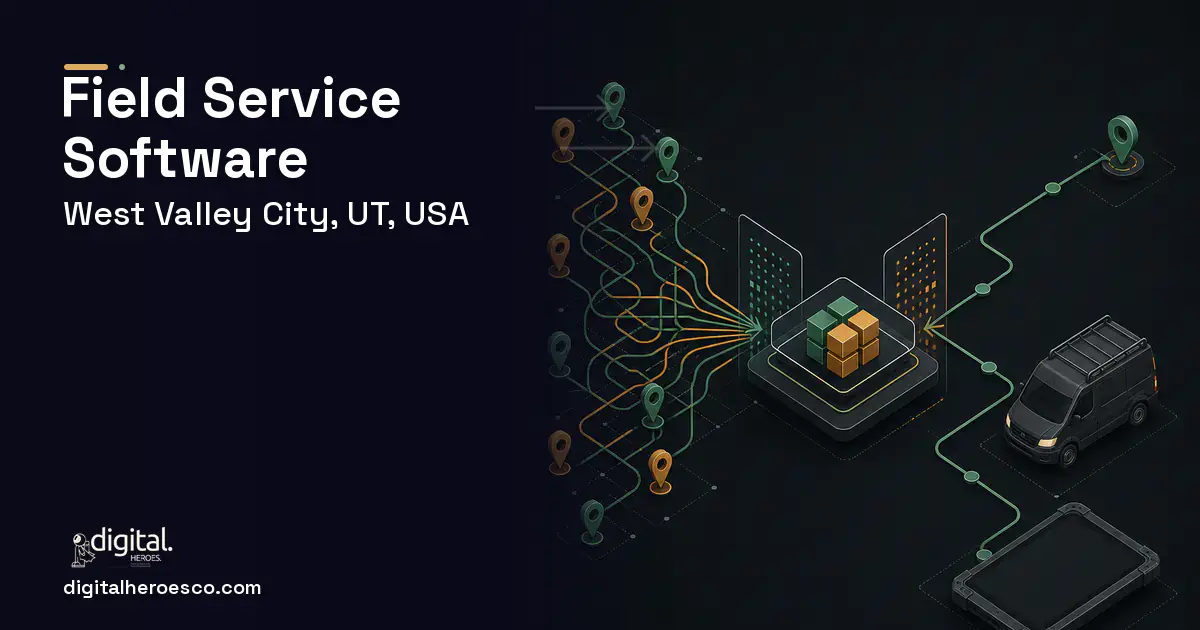 Field Service Software workflow illustration for West Valley City, UT, USA.