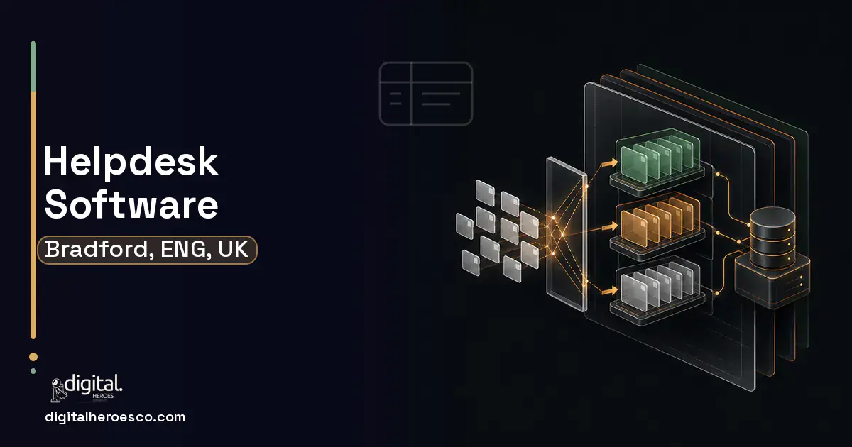 Helpdesk Software product interface illustration for Bradford, ENG, UK.