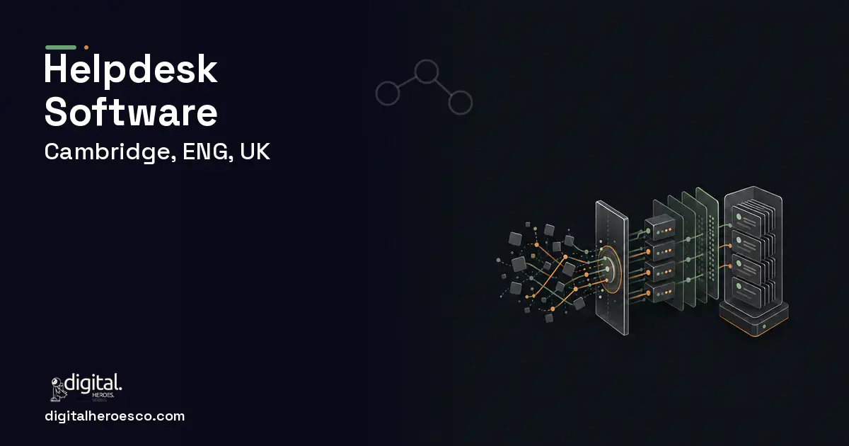 Helpdesk Software workflow illustration for Cambridge, ENG, UK.