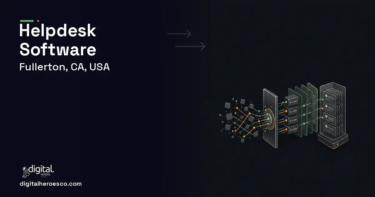 Helpdesk Software workflow illustration for Fullerton, CA, USA.