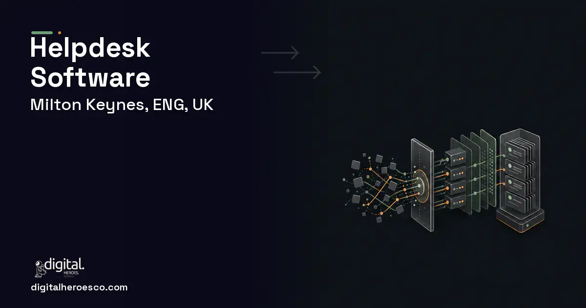 Helpdesk Software workflow illustration for Milton Keynes, ENG, UK.