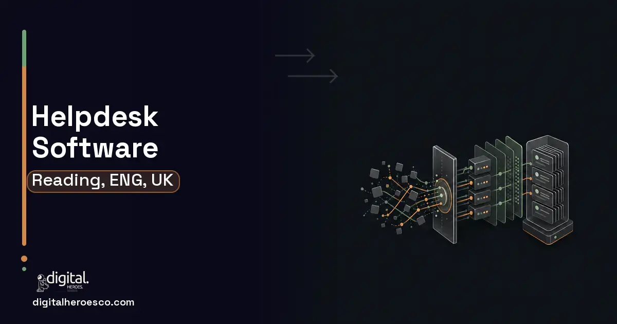 Helpdesk Software workflow illustration for Reading, ENG, UK.