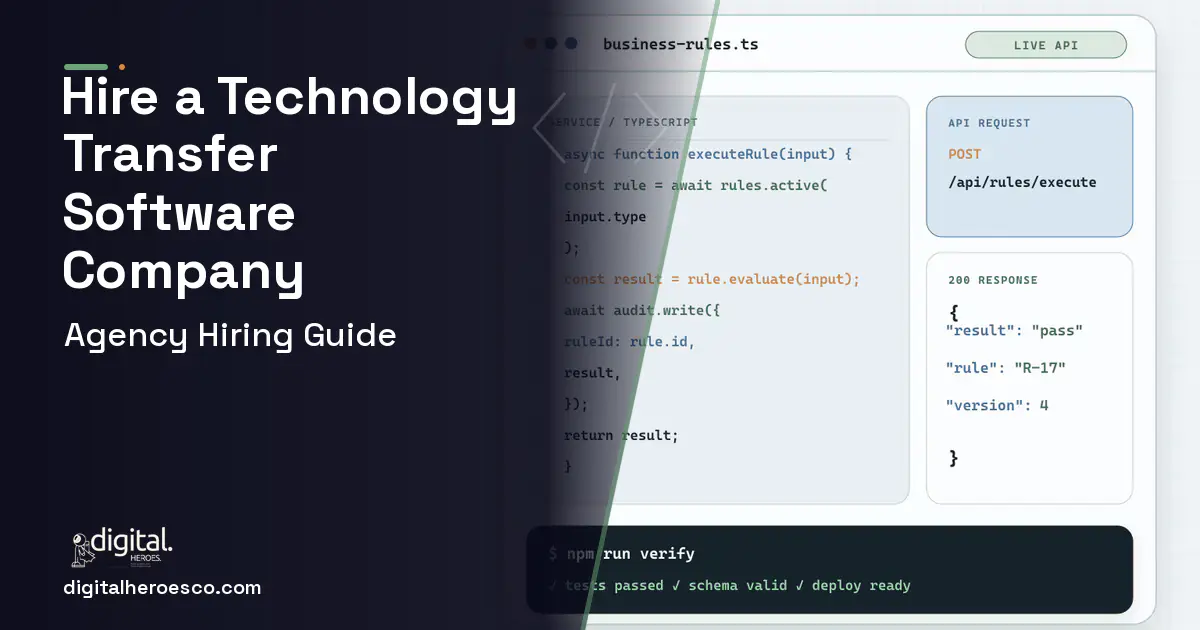 Custom Software Development code editor and API illustration for Technology Transfer Software.