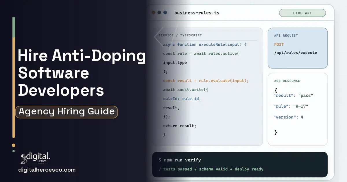 Custom Software Development code editor and API illustration for Anti Doping Compliance Software.