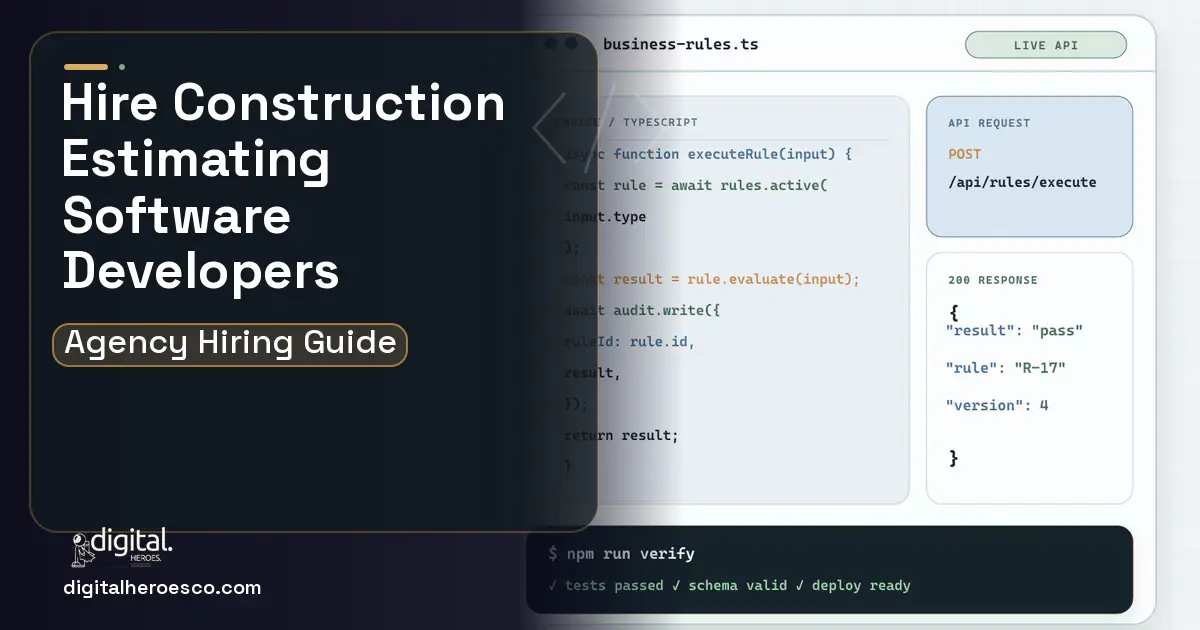 Custom Software Development code editor and API illustration for Construction Estimating Software.