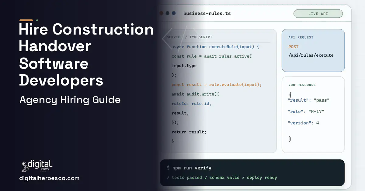 Custom Software Development code editor and API illustration for Construction Handover Asset Data Software.