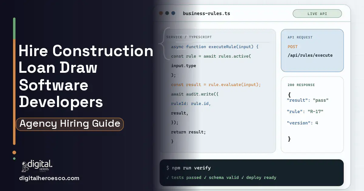 Custom Software Development code editor and API illustration for Construction Loan Draw Management Software.