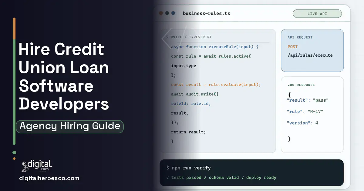 Custom Software Development code editor and API illustration for Credit Union Loan Software.