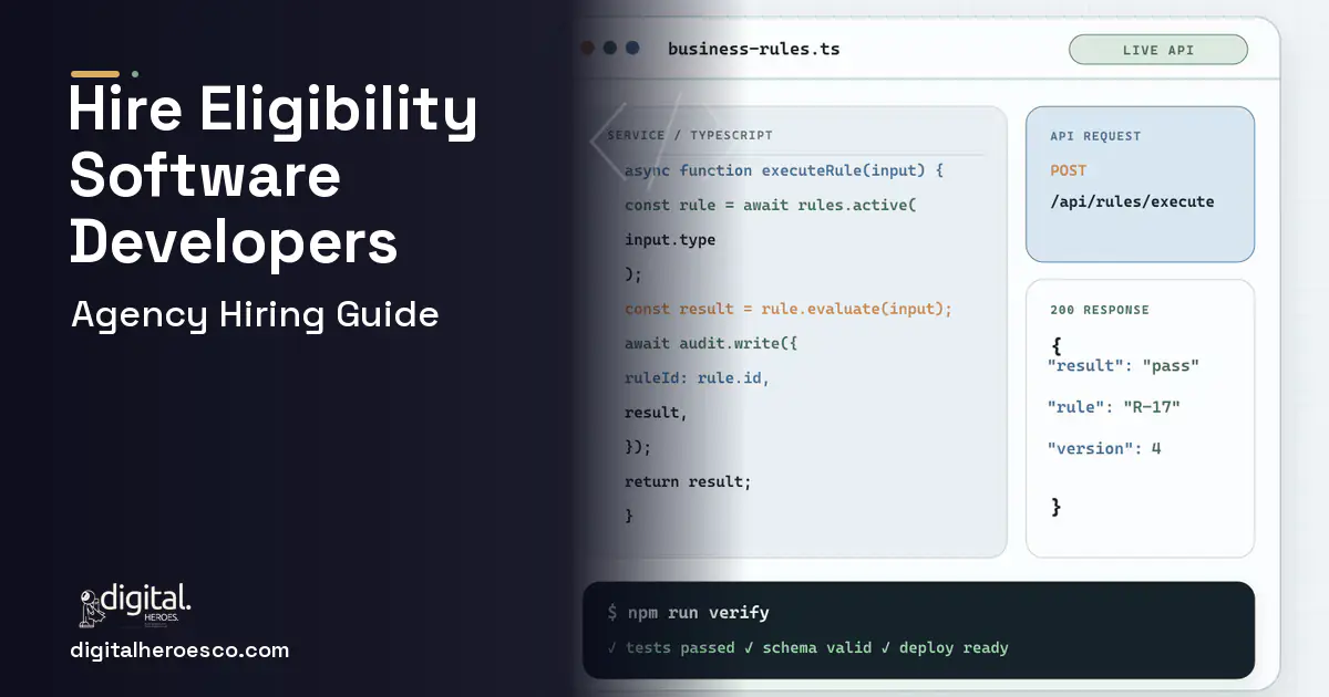 Custom Software Development code editor and API illustration for Public Benefits Eligibility Software.