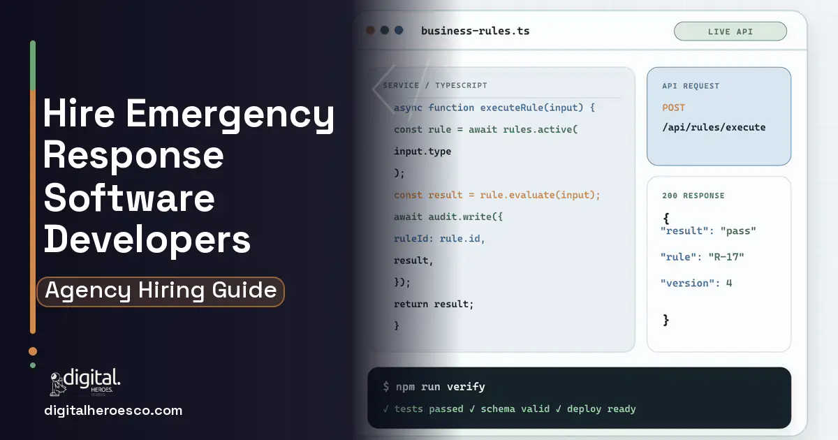 Custom Software Development code editor and API illustration for Industrial Emergency Response Software.